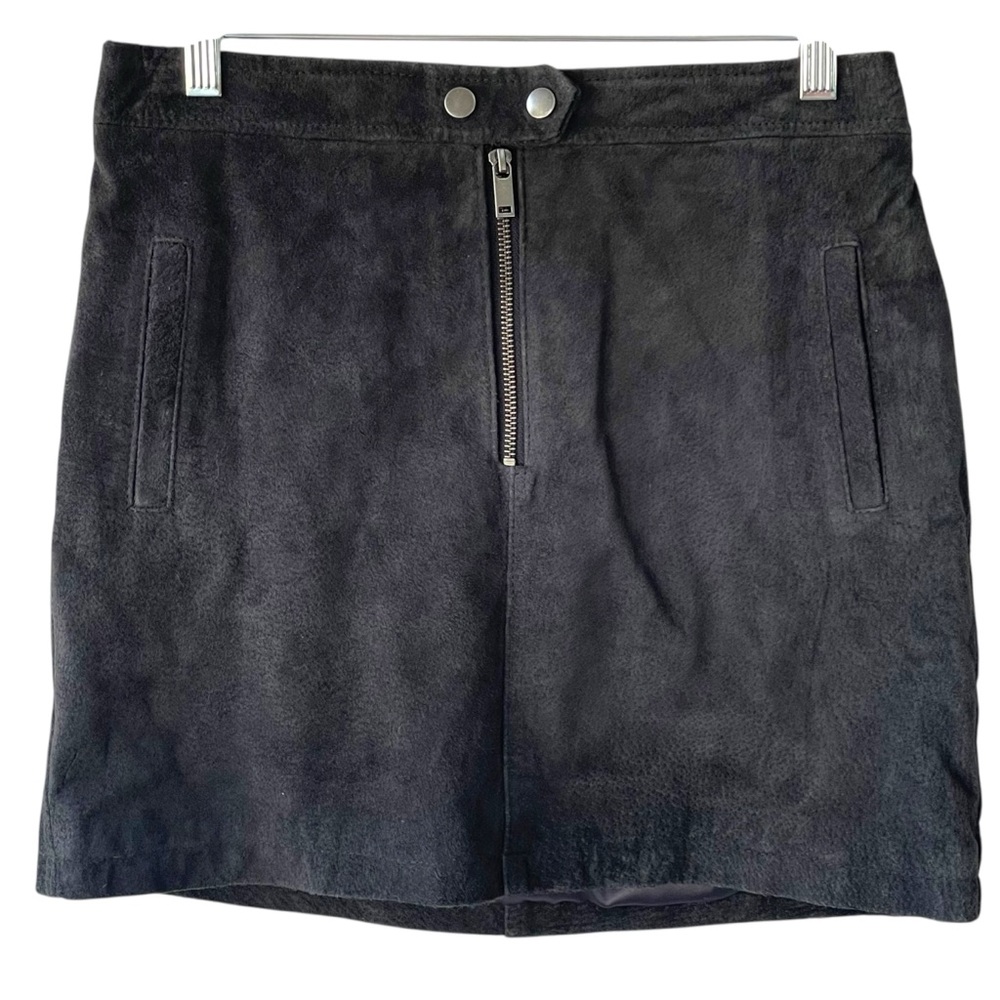 BlankNYC 100% Leather Suede Dark Gray Moto style Mini‎ Skirt